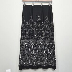 Talbots Y2K Maxi Skirt Plus Size 18 Black Wool Blend Sliver Paisley Embroidered